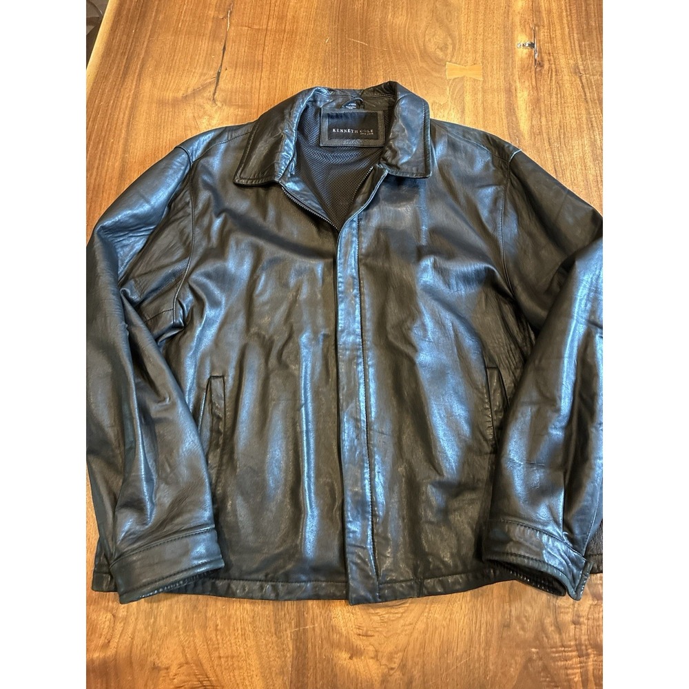 Kenneth Cole Men's Jacket 2XL Black Leather Long Sleeve Full Zip Jacket